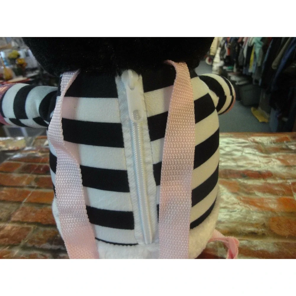 Plush doll Backpack black white pink dog puppy Fun stuffed toy with‎ pocket NWT